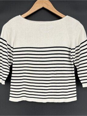 Vintage Clio Womens Silk Blend Striped Cropped Sweater S Black White Half Sleeve